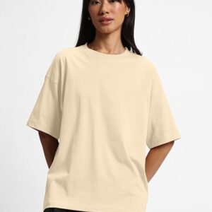 JUNEBERRY® 100% Pure Cotton Drop Shoulder Oversized Baggy Fit Half Sleeve Plain Solid Round Neck Multicolor T-Shirt Combo for Women & Girls (Pack of 3) (Sizes S-2XL)